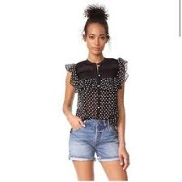 Rebecca Taylor Black & White Polka Dot Ruffle Lace Blouse – Size 12 - Picture 1 of 7